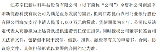 辛巴科技全资孙公司拟向银行申请1000万贷款 公司及法人荀静拟提供连带责任保证担保